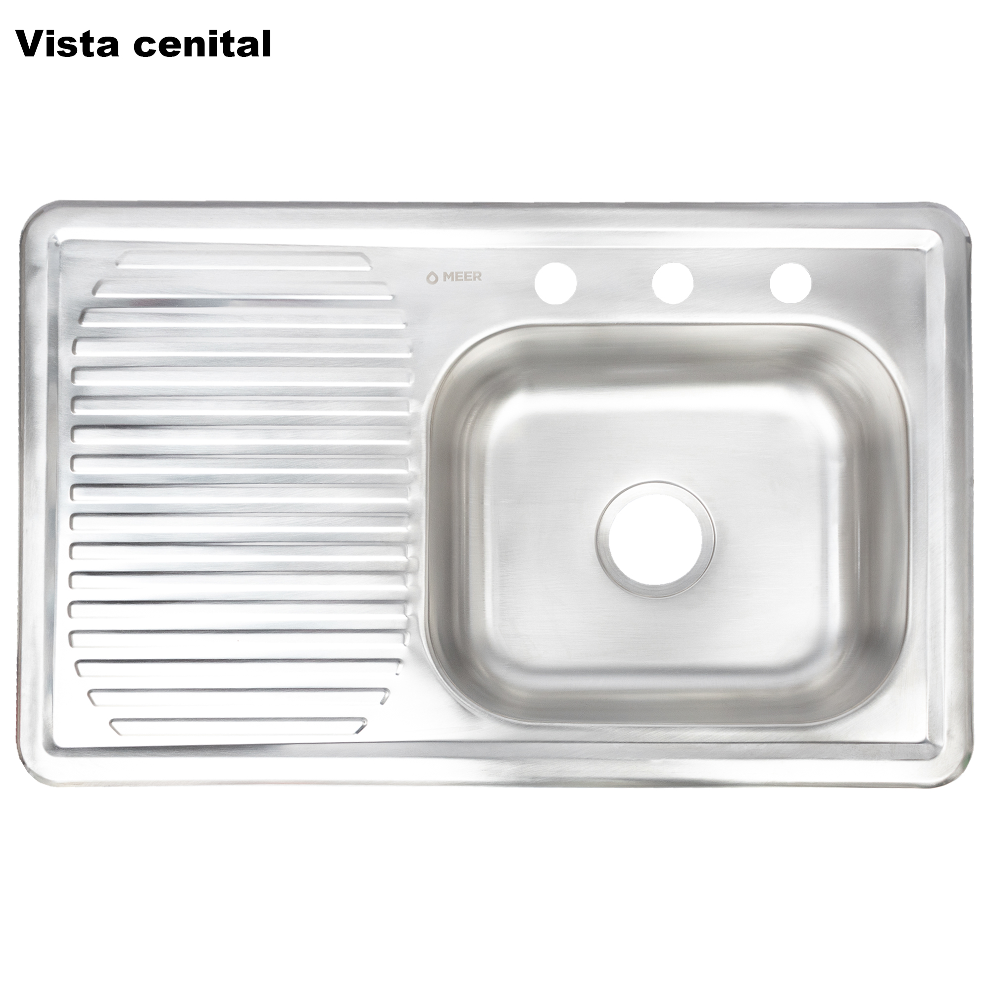 MEER Faucets by CNX | Fregadero para Cocina con Escurridero de Acero Inoxidable Satinado. Tarja para Empotrar, 80 x 50 x 15 cm.