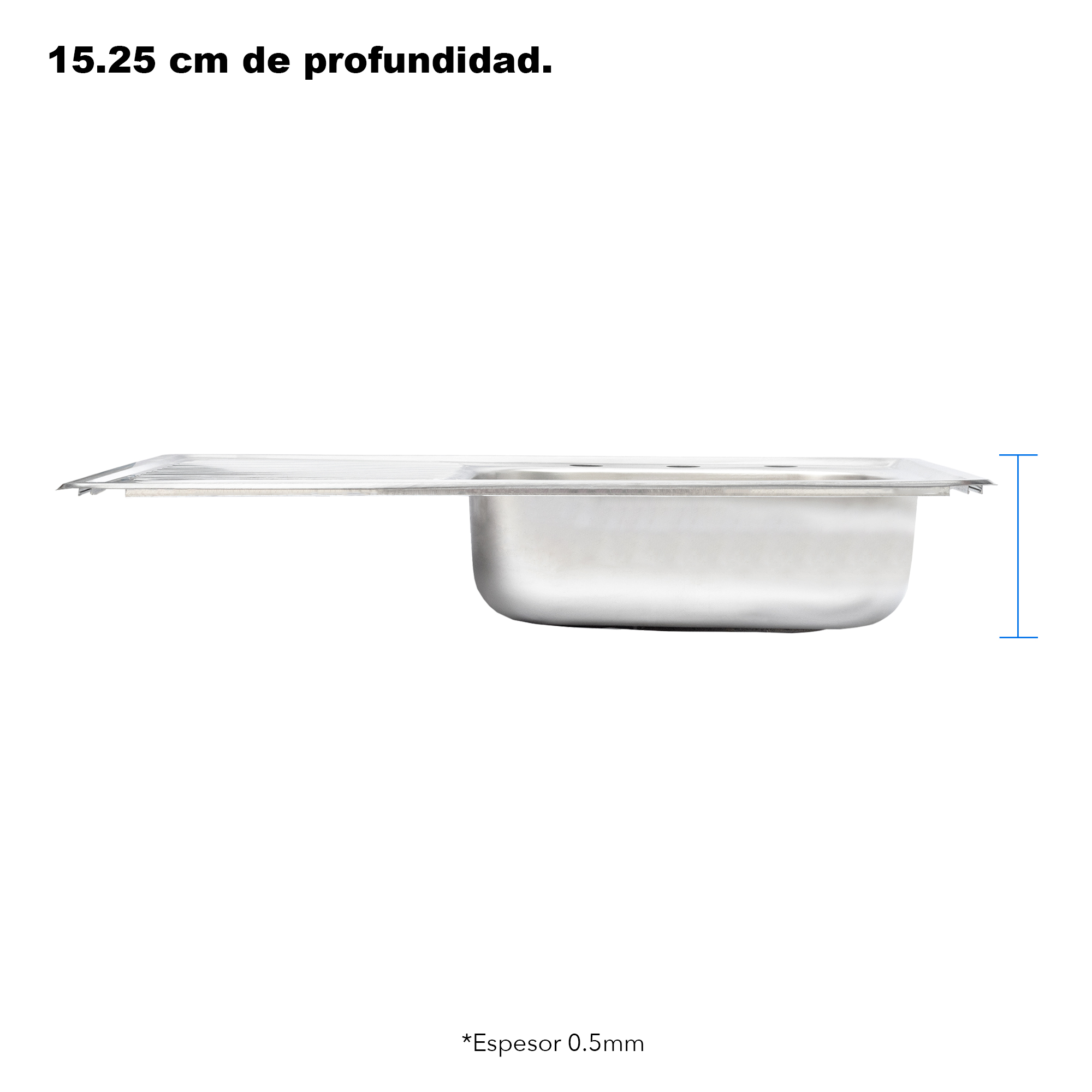 MEER Faucets by CNX | Fregadero para Cocina con Escurridero de Acero Inoxidable Satinado. Tarja para Empotrar, 80 x 50 x 15 cm.