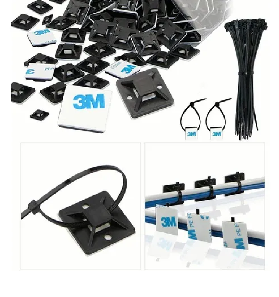 Set Bases Adherible Y Cinchos Plástico Negro