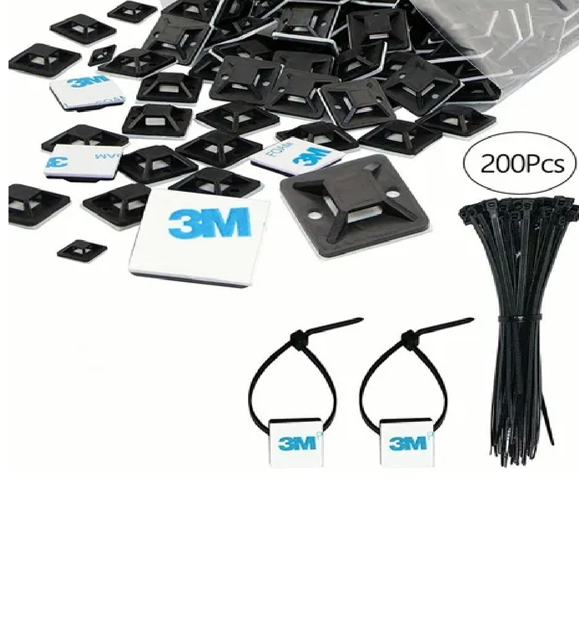 Set Bases Adherible Y Cinchos Plástico Negro