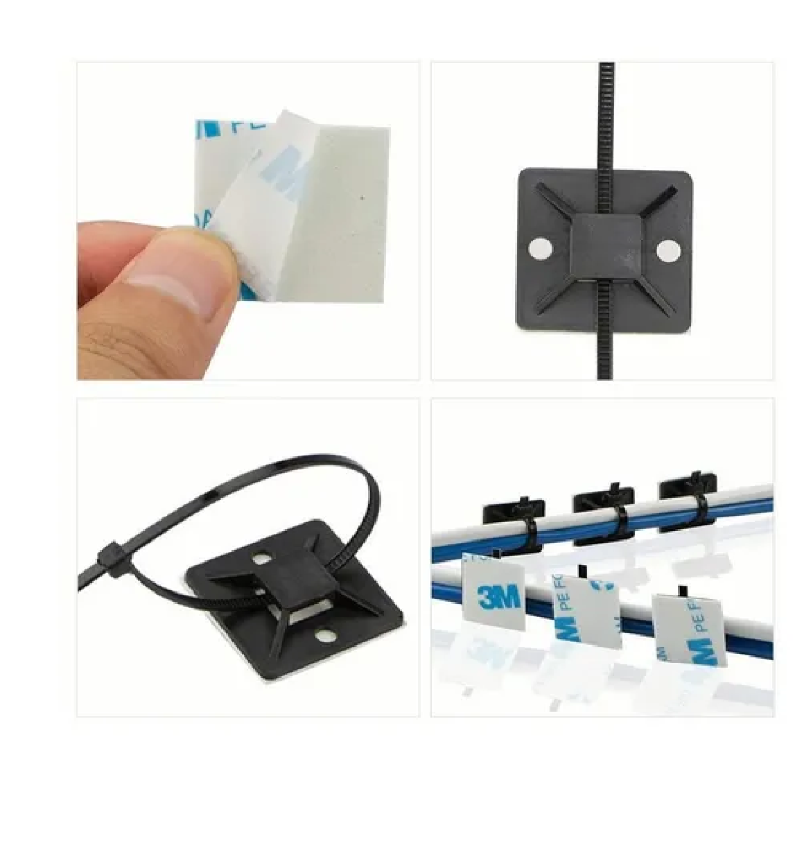 Set Bases Adherible Y Cinchos Plástico Negro