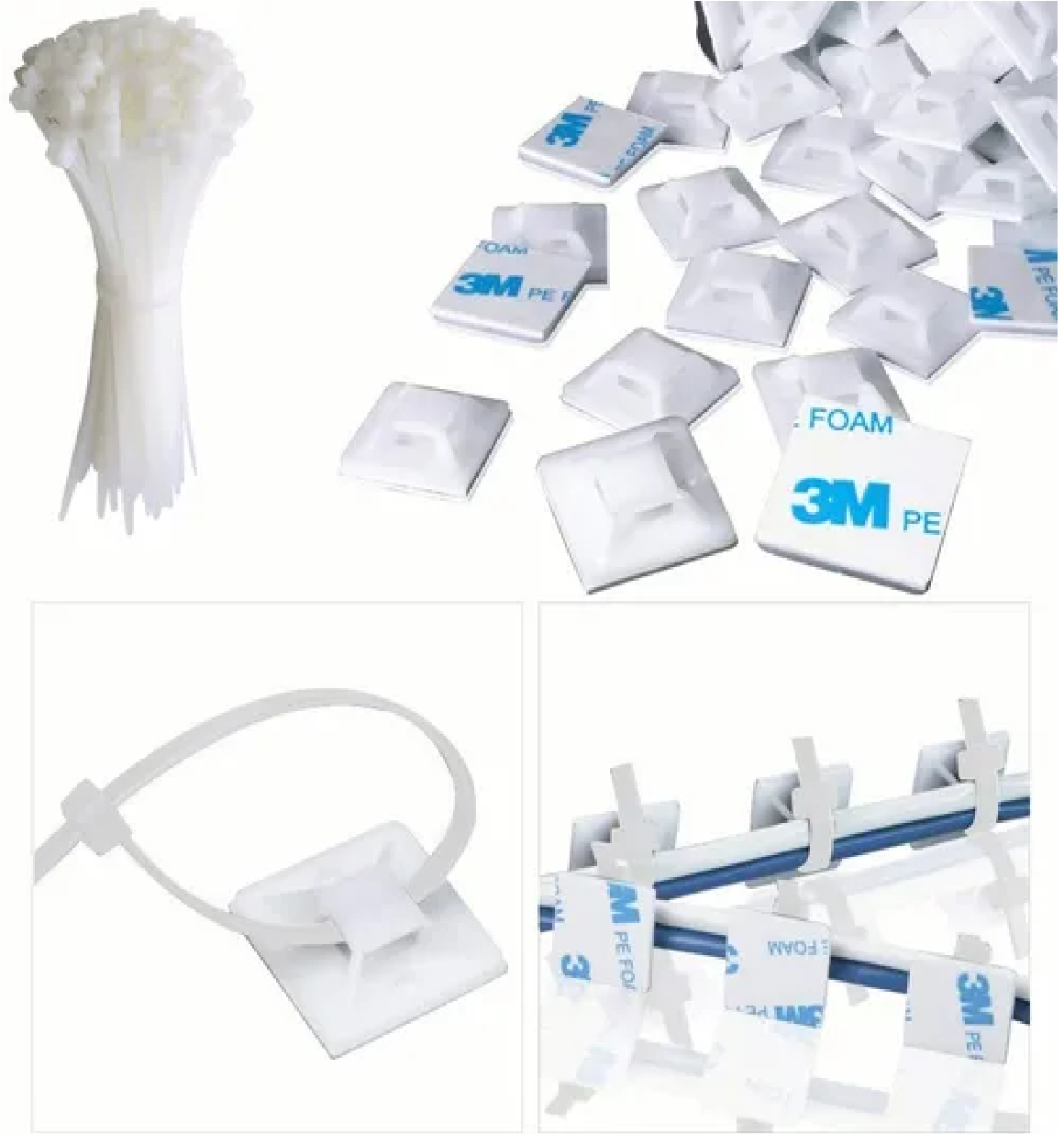 Set Bases Adherible Y Cinchos Plástico Blanco