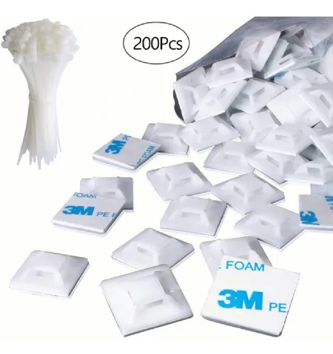 Set Bases Adherible Y Cinchos Plástico Blanco