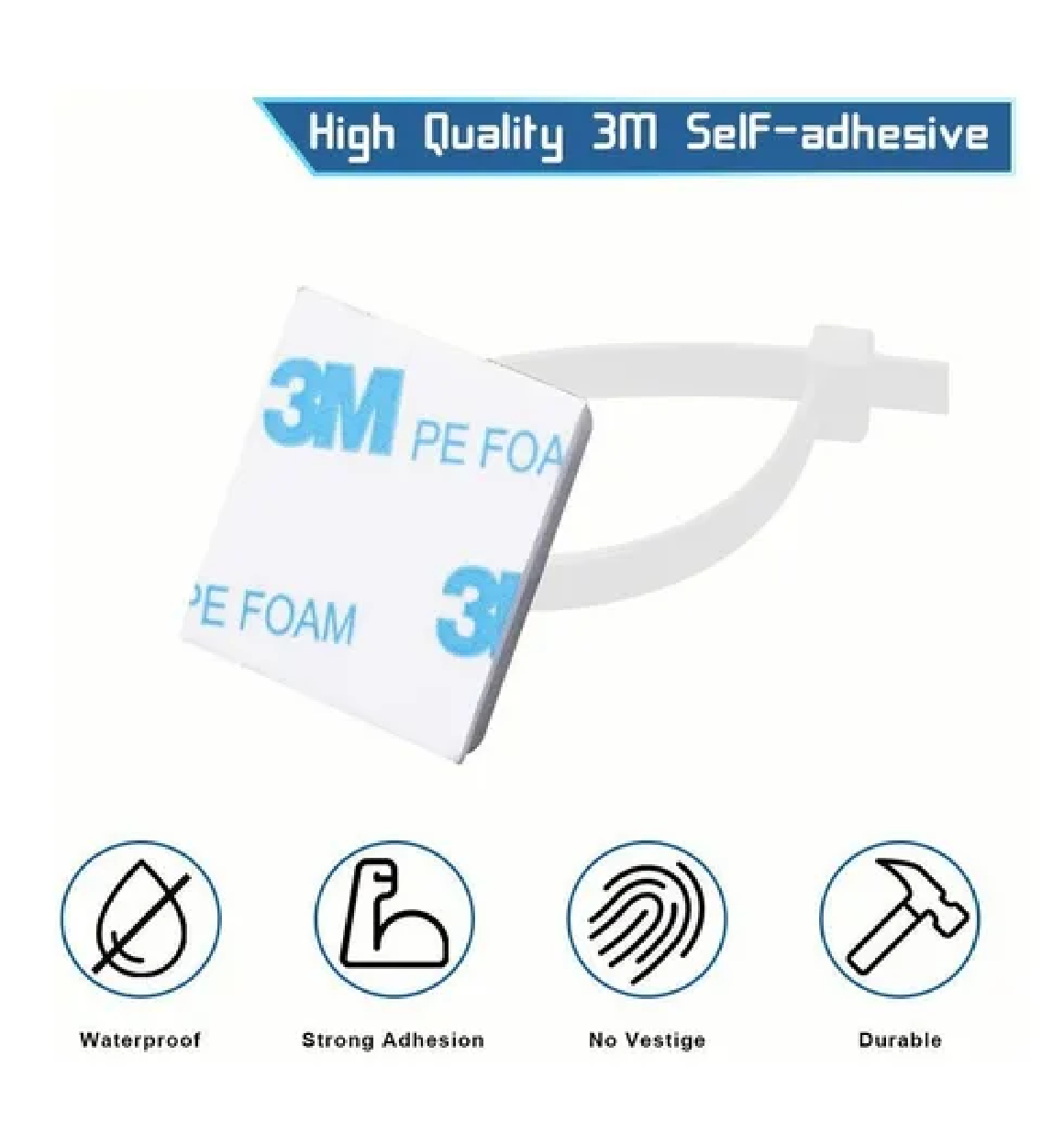 Set Bases Adherible Y Cinchos Plástico Blanco