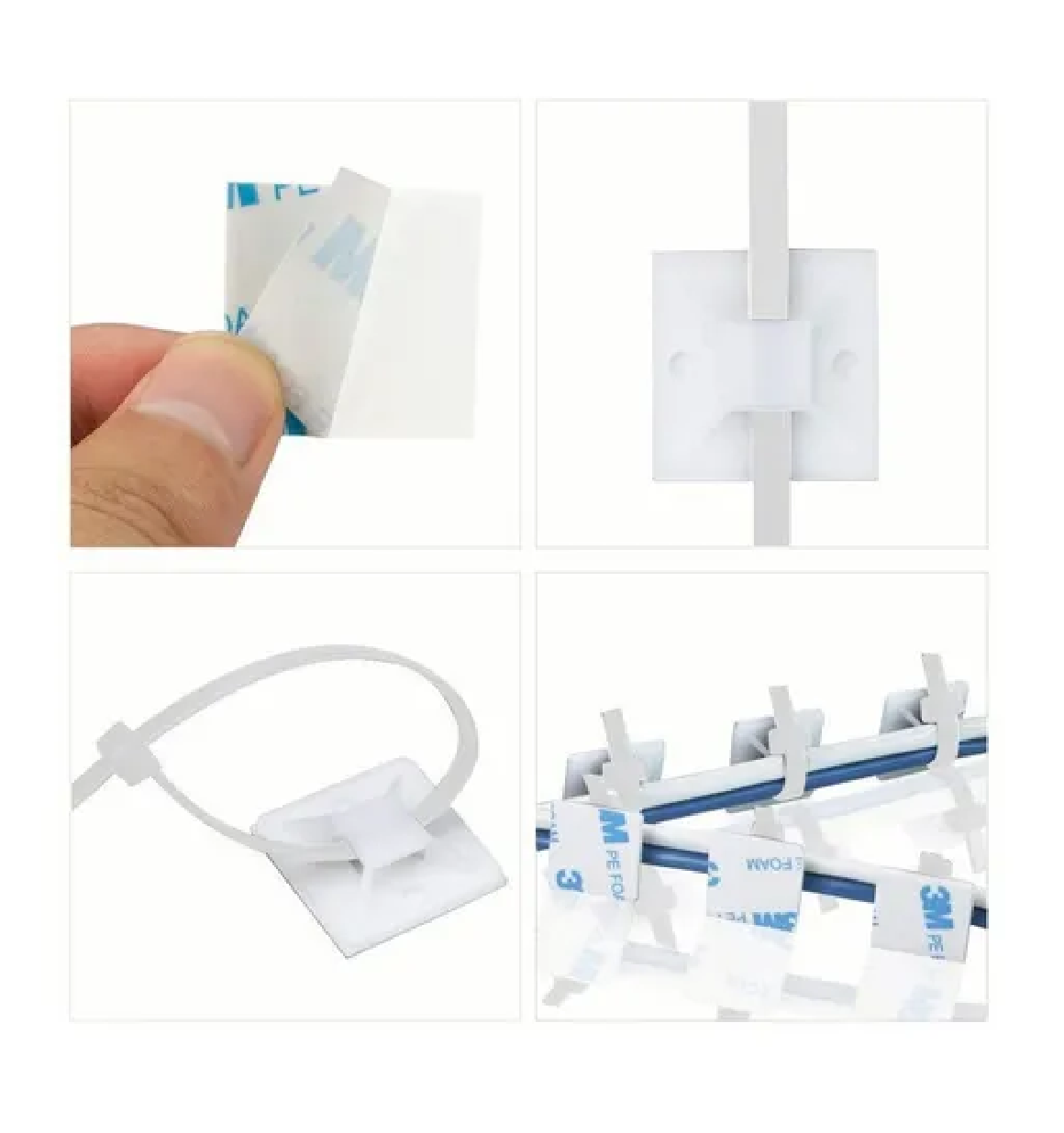 Set Bases Adherible Y Cinchos Plástico Blanco