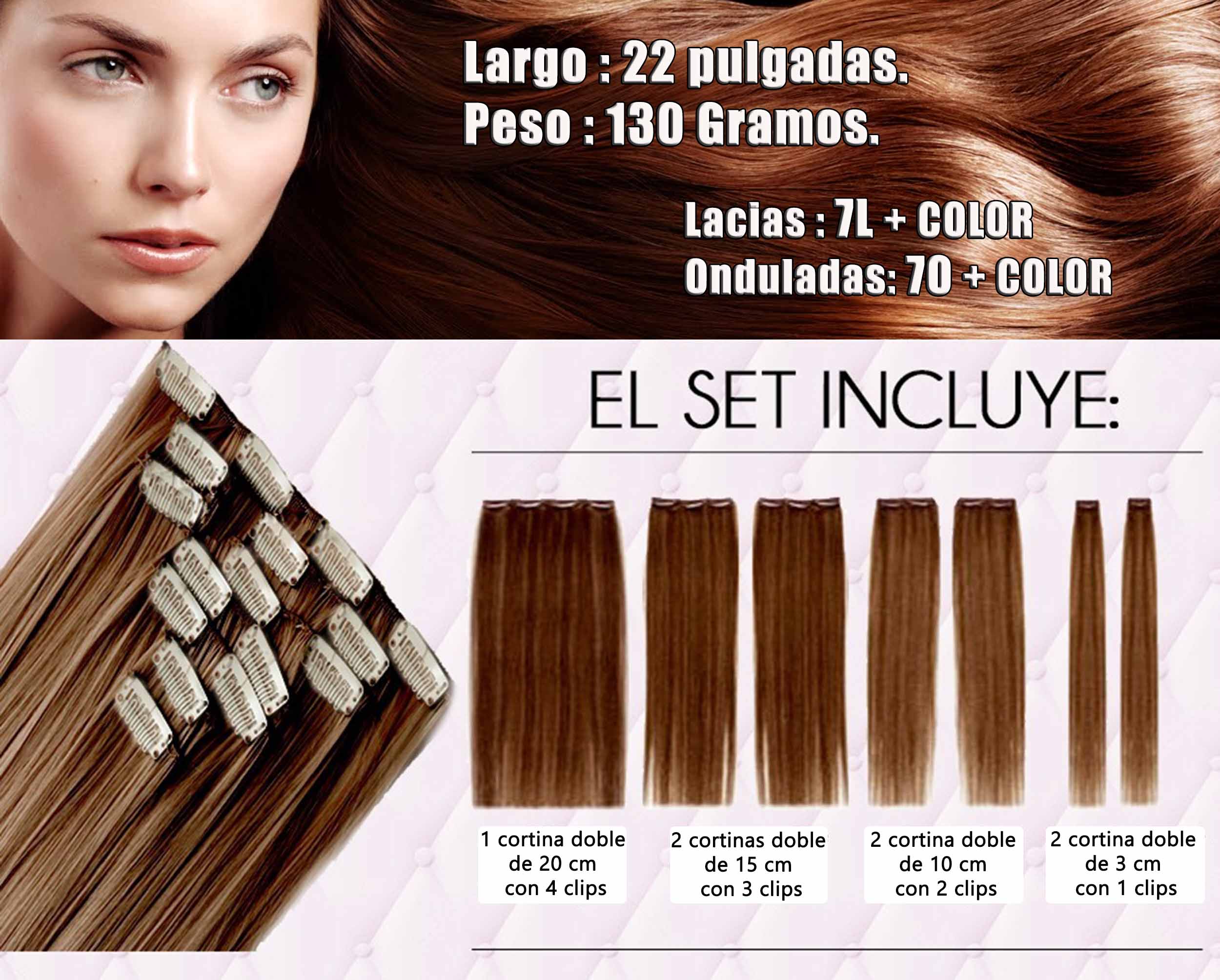 Sarla Extensiones De Cabello Veganas 7 piezas NEGRAS ONDULADAS 7O1B EnModoShopping