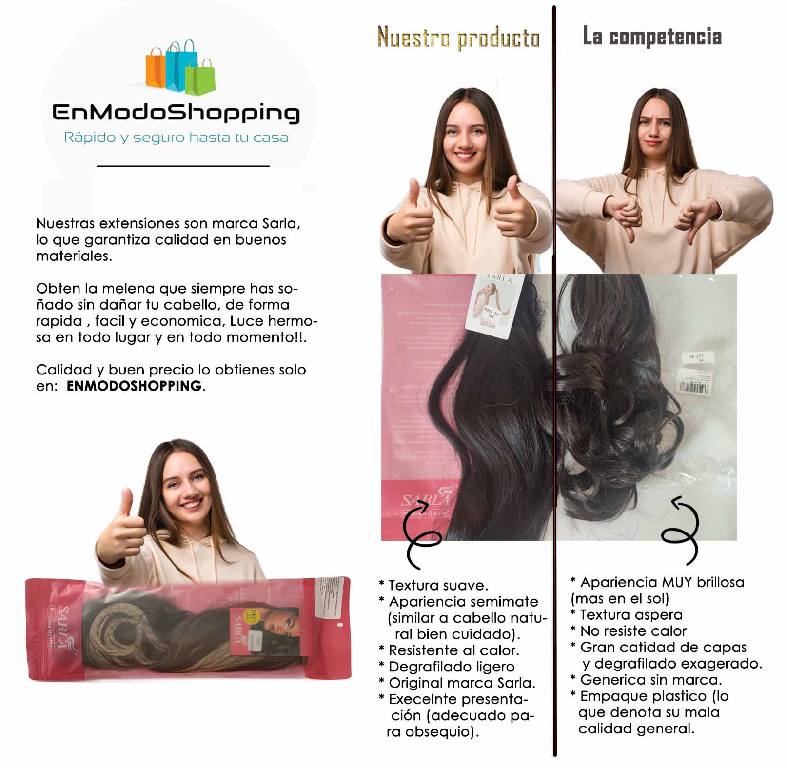 Sarla Extensiones De Cabello Veganas 7 piezas NEGRAS ONDULADAS 7O1B EnModoShopping