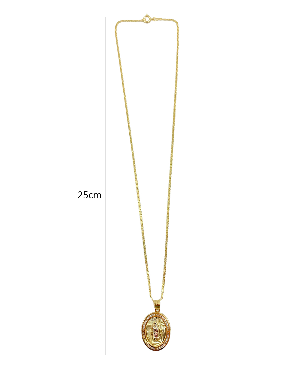 Duo de medallas de la Virgen de la Guadalupe, con zirconias blancas alrrededor y bonita cadena en chapa de oro