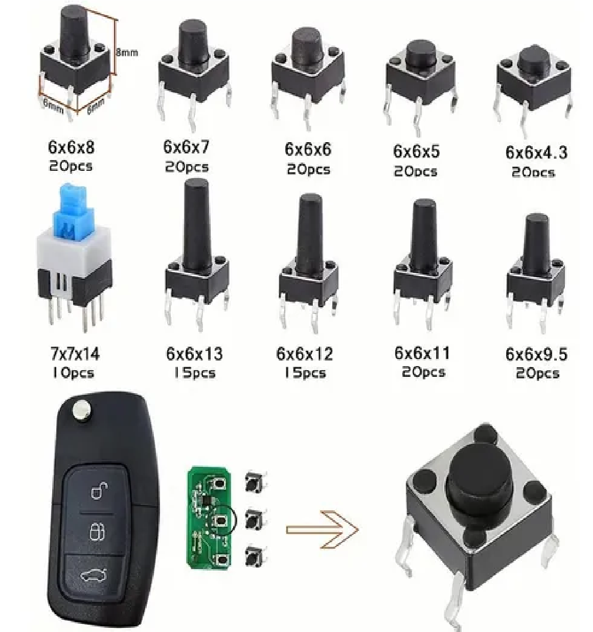 Kit De Push Button 4 Pines Diferentes Tamaños