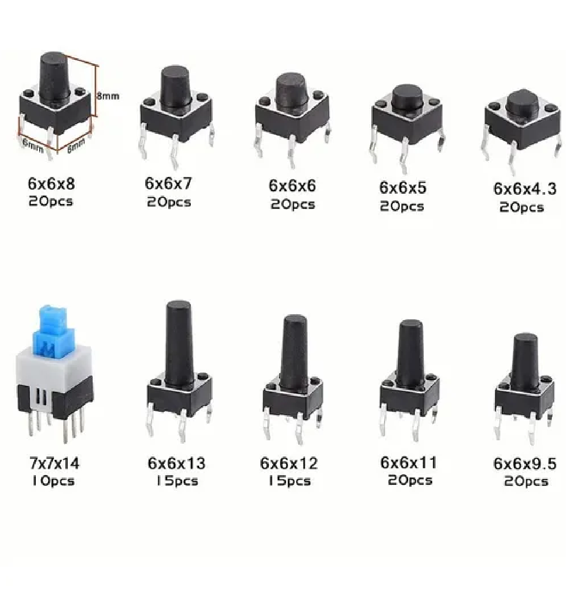 Kit De Push Button 4 Pines Diferentes Tamaños