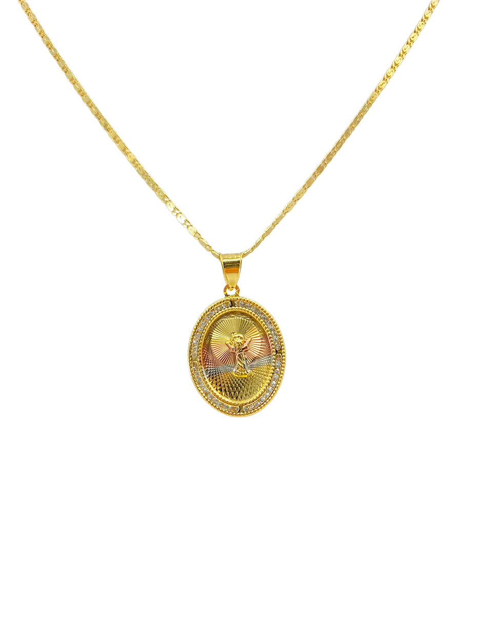 Duo de medallas de la Virgen de la Guadalupe y Divino niño Jesus, con zirconias blancas alrrededor y bonita cadena en chapa de oro