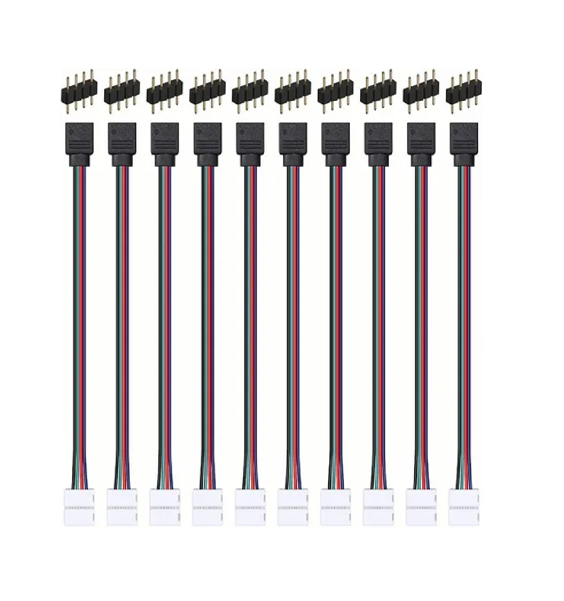 Set Conector Broche Con Cable 4 Pines Macho Tiras Led Rgb
