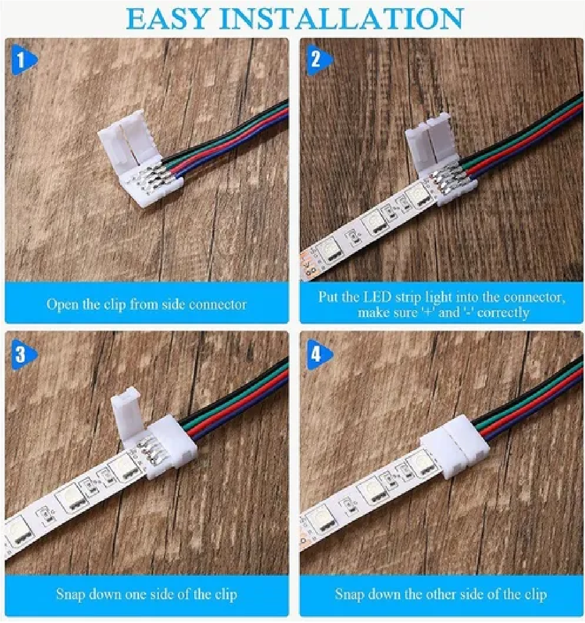 Set Conector Broche Con Cable 4 Pines Macho Tiras Led Rgb