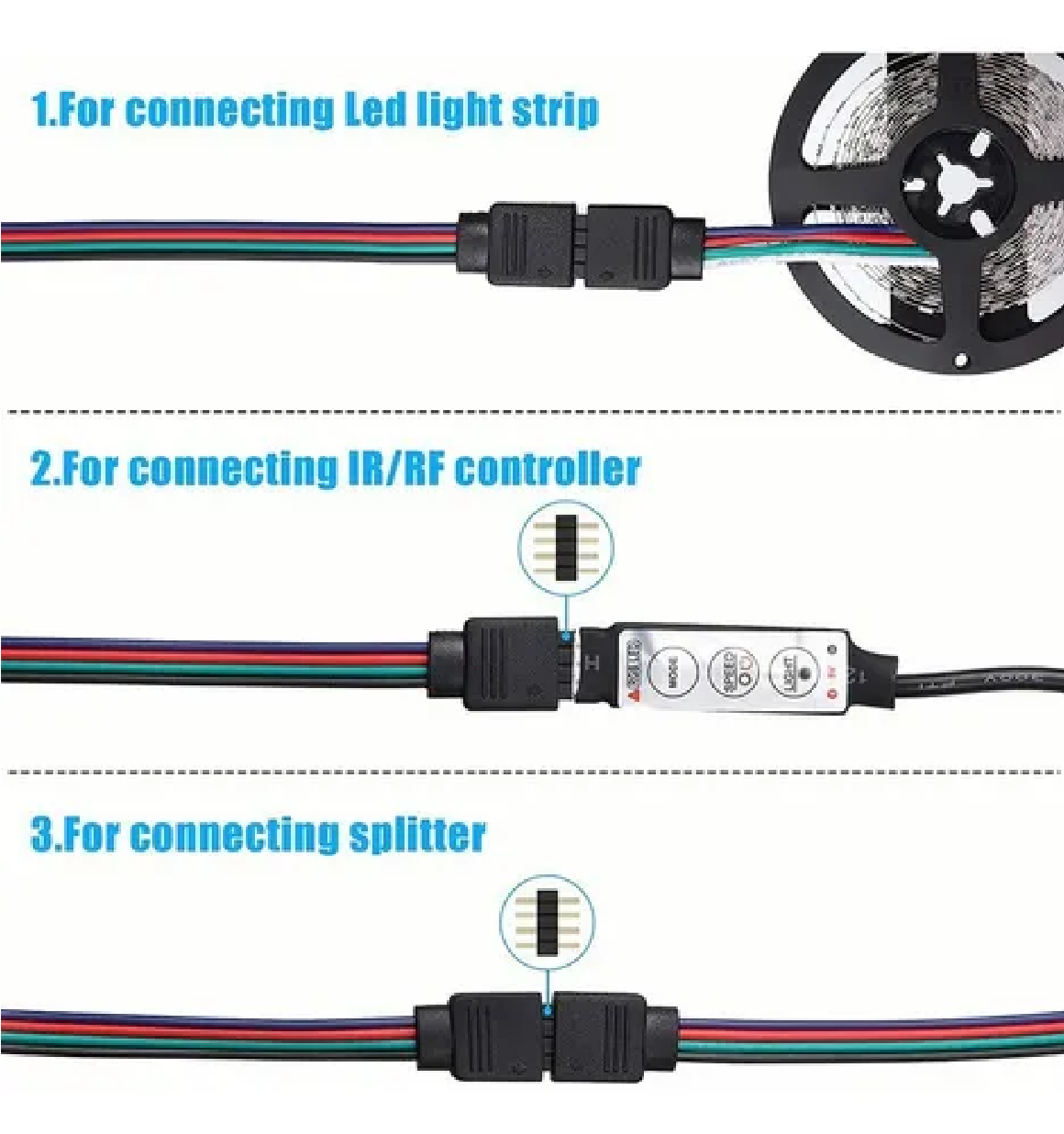 Set Conector Broche Con Cable 4 Pines Macho Tiras Led Rgb