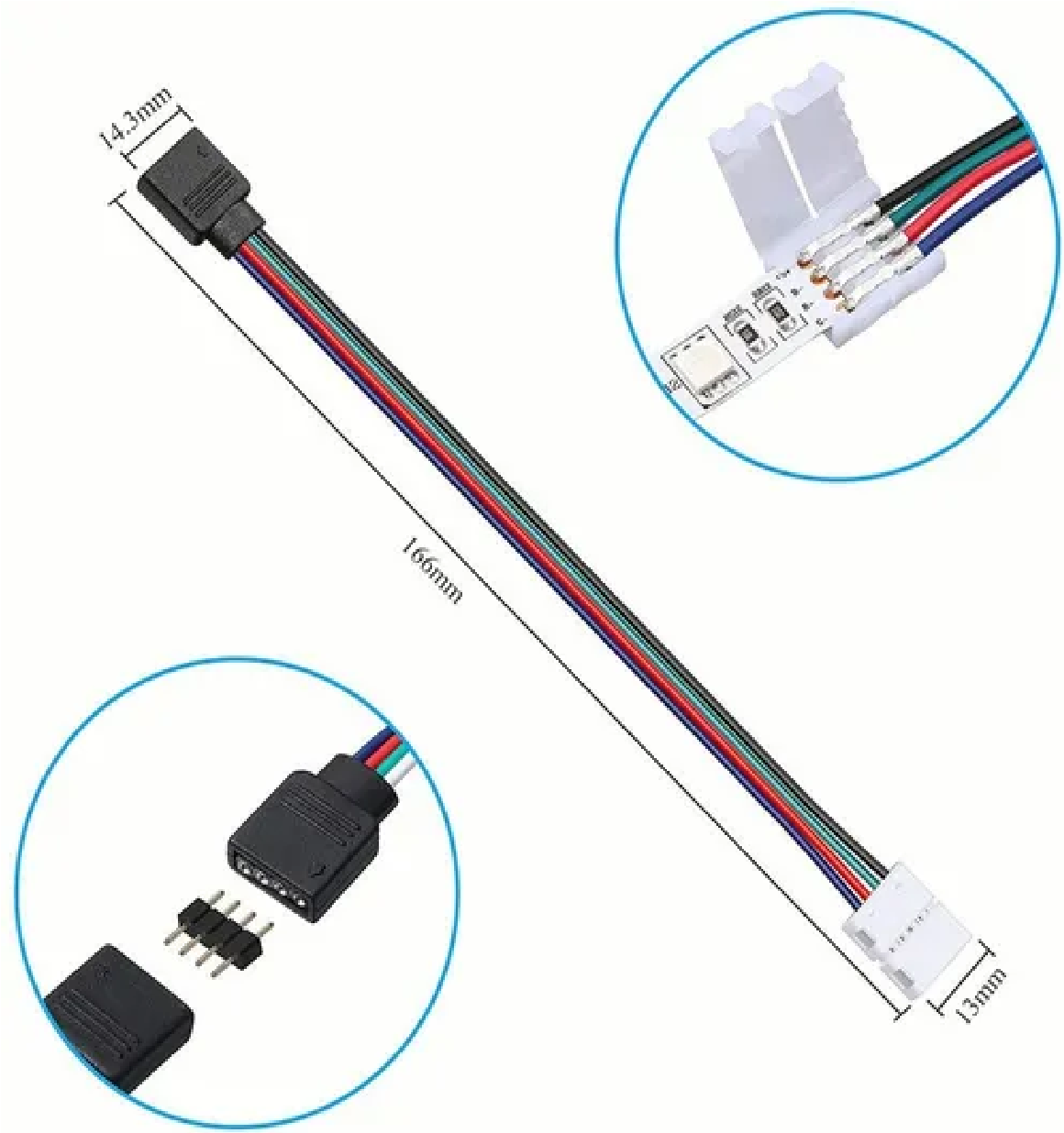 Set Conector Broche Con Cable 4 Pines Macho Tiras Led Rgb