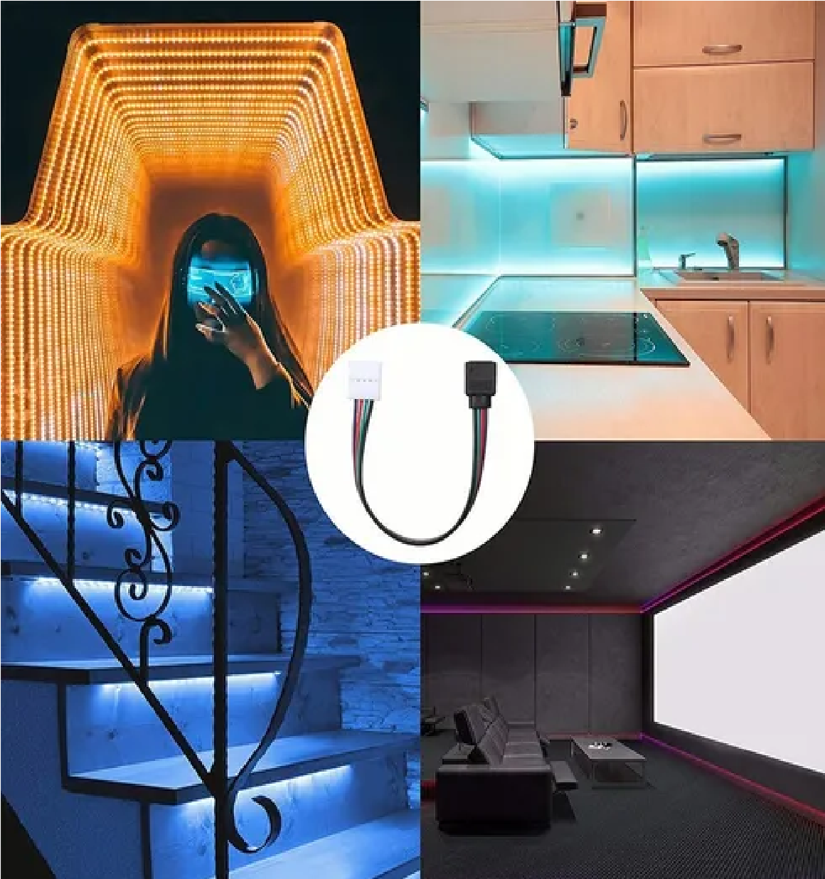 Set Conector Broche Con Cable 4 Pines Macho Tiras Led Rgb