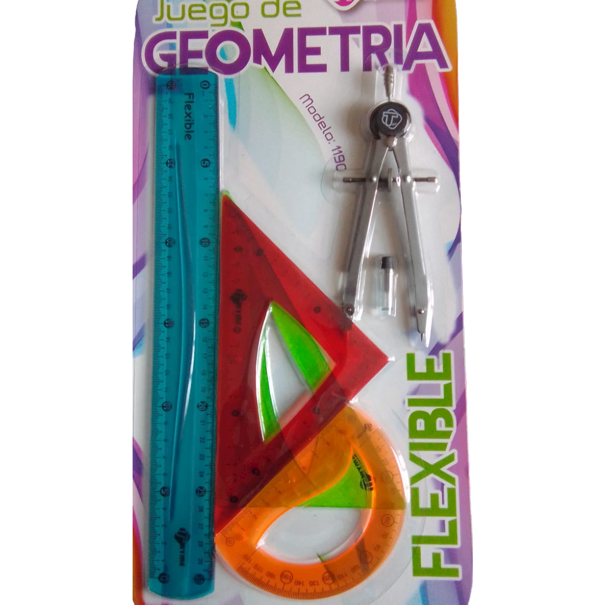 Juego de geometría flexible, Tryme, modelo 1190, con 5 piezas, de colores las piezas