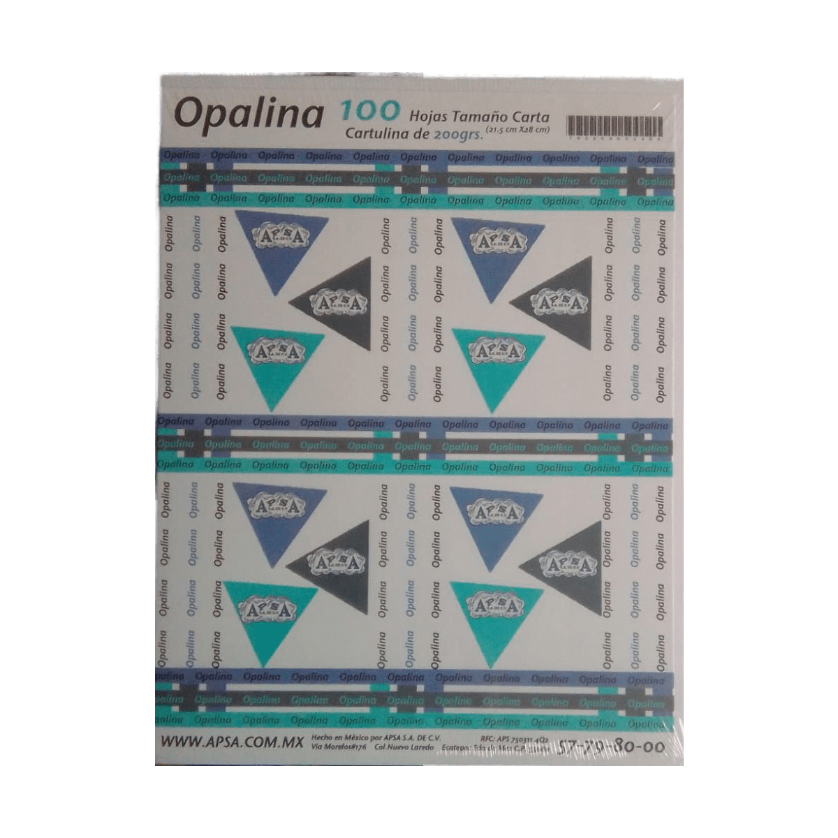 100 Hojas Opalina t/carta 200gr, 21.5 x 28cm,  color Blanca "APSA"