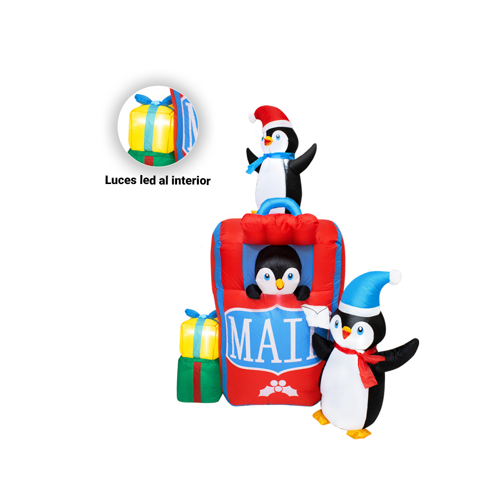 Inflable Pinguinos Navideño Regalos Correo Navidad Luz Led 1.50 Mts.