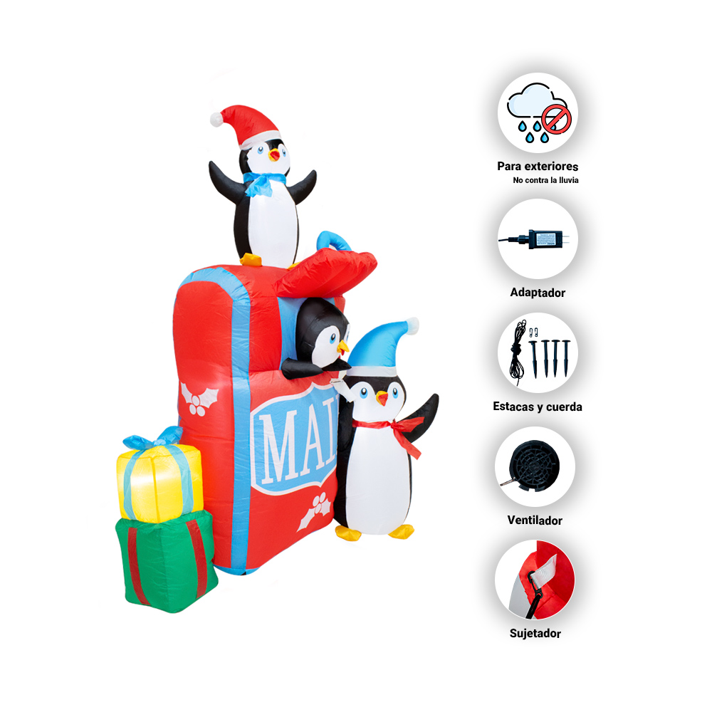 Inflable Pinguinos Navideño Regalos Correo Navidad Luz Led 1.50 Mts.