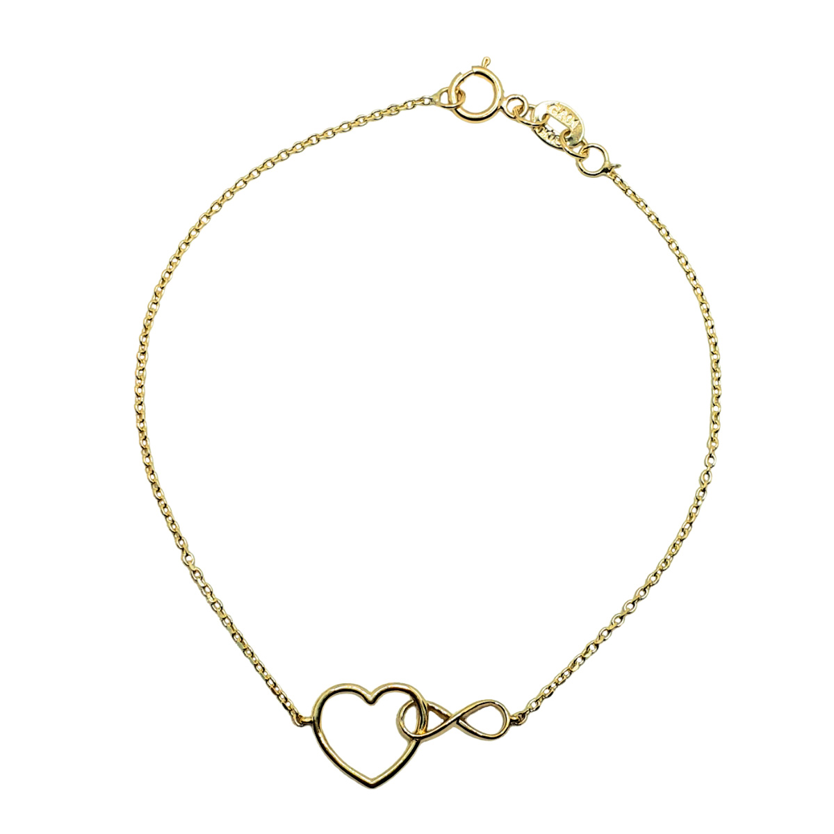 Pulsera corazón infinito de oro 10k de mujer. Incluye certificado y caja de regalo de la joyería