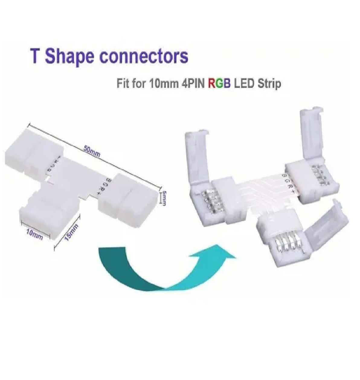Kit Conector Broche Para Unir Tira Led Rgb 4 Pines 10mm