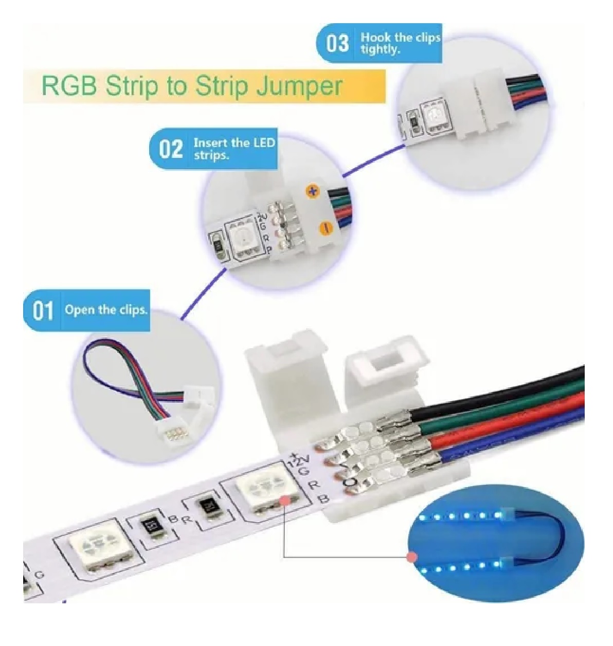 Kit Conector Broche Para Unir Tira Led Rgb 4 Pines 10mm