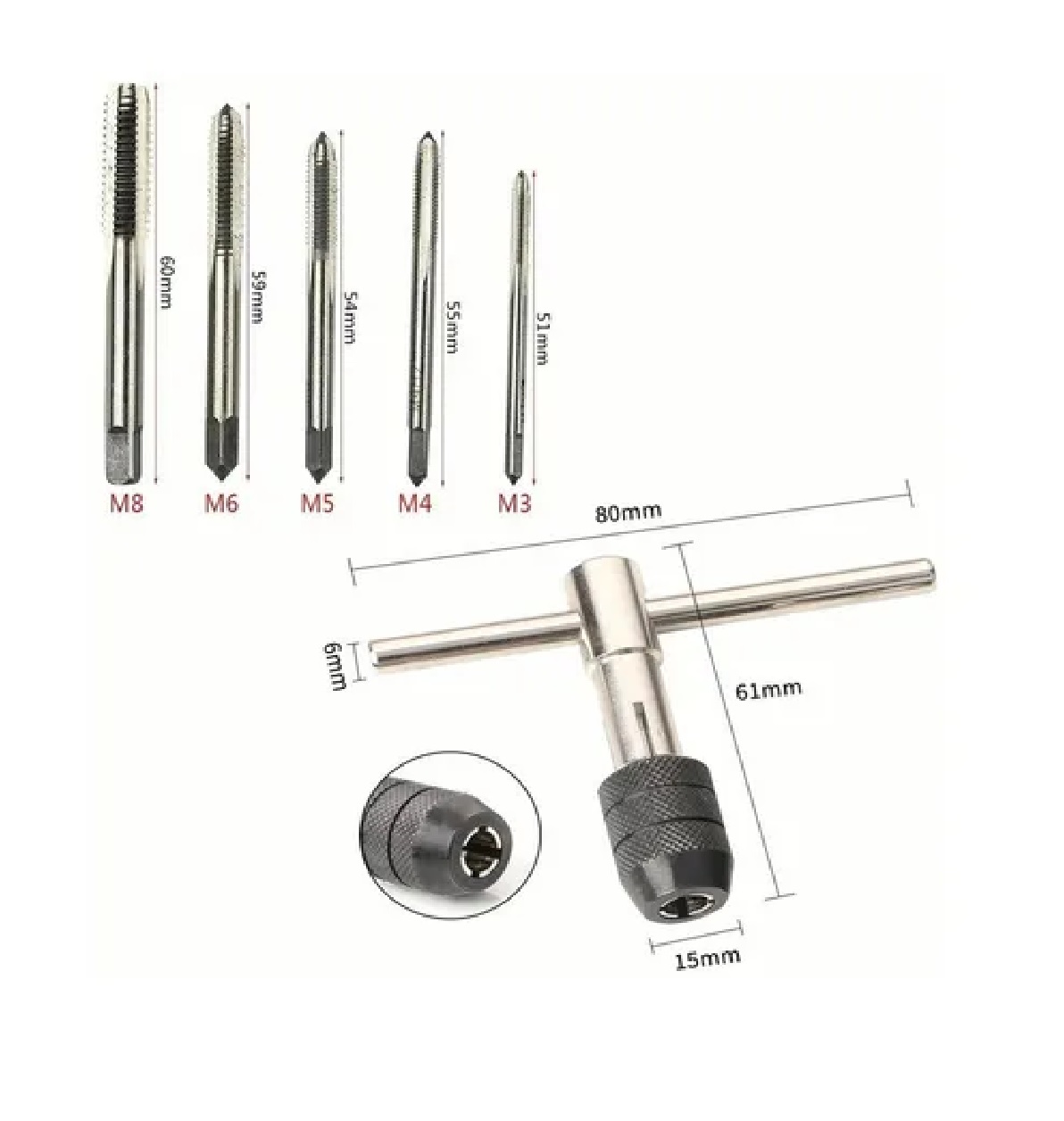 Set Machuelos Con Maneral Brocas Para Rosca Roscador M3 - M8