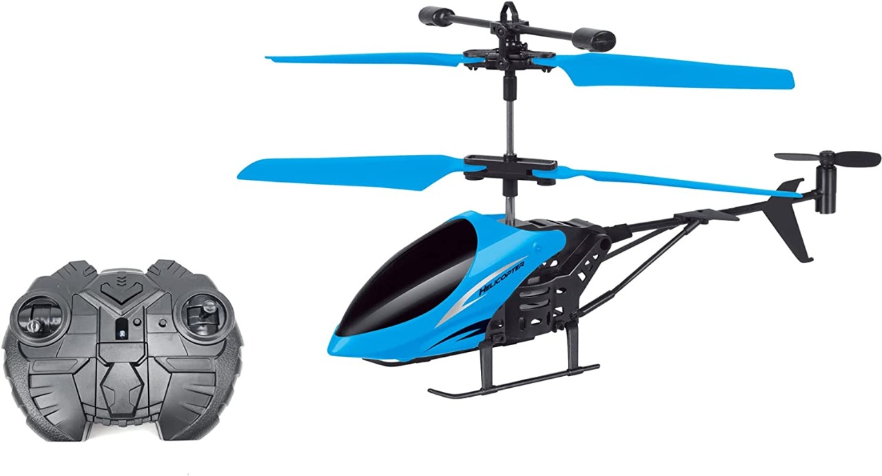 Helicóptero Azul Con Control Remoto Giros, Luz Asciende Desciende
