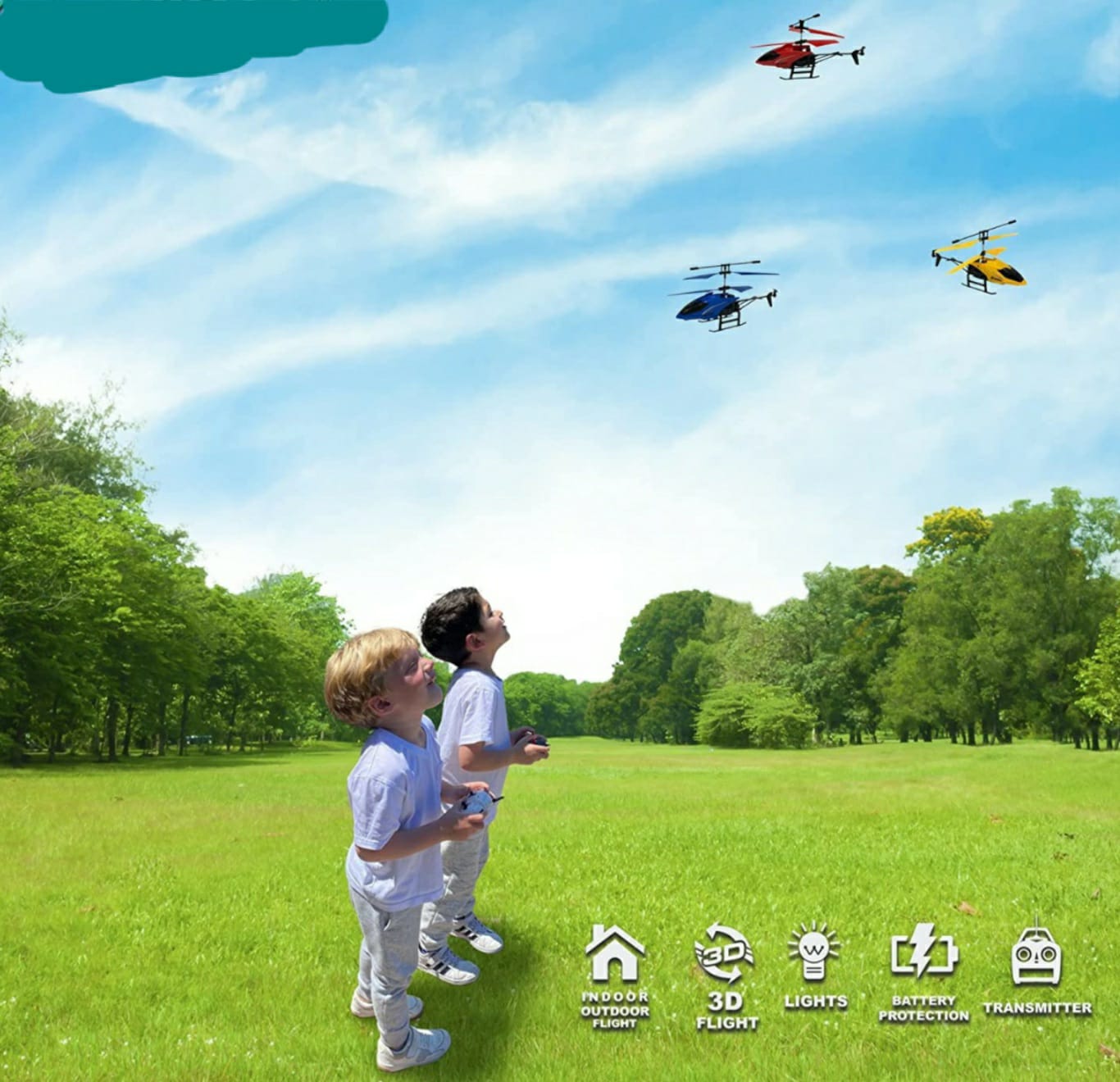 Helicóptero Azul Con Control Remoto Giros, Luz Asciende Desciende