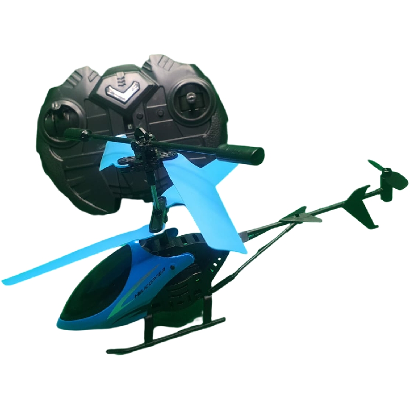 Helicóptero Azul Con Control Remoto Giros, Luz Asciende Desciende