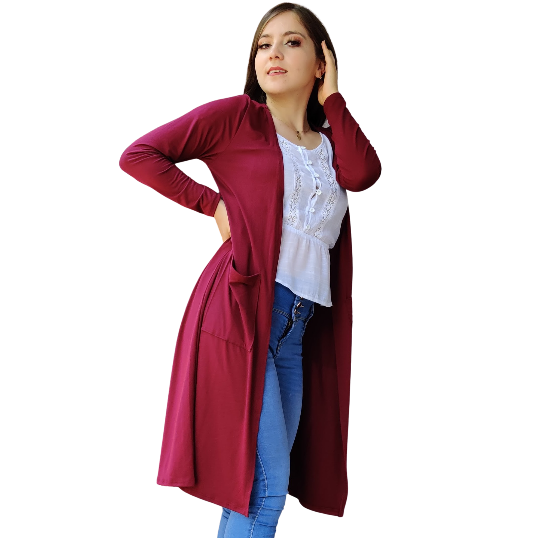 Ensamble Bogotá Cardigan abierto bolsas largo basico kimono curvy