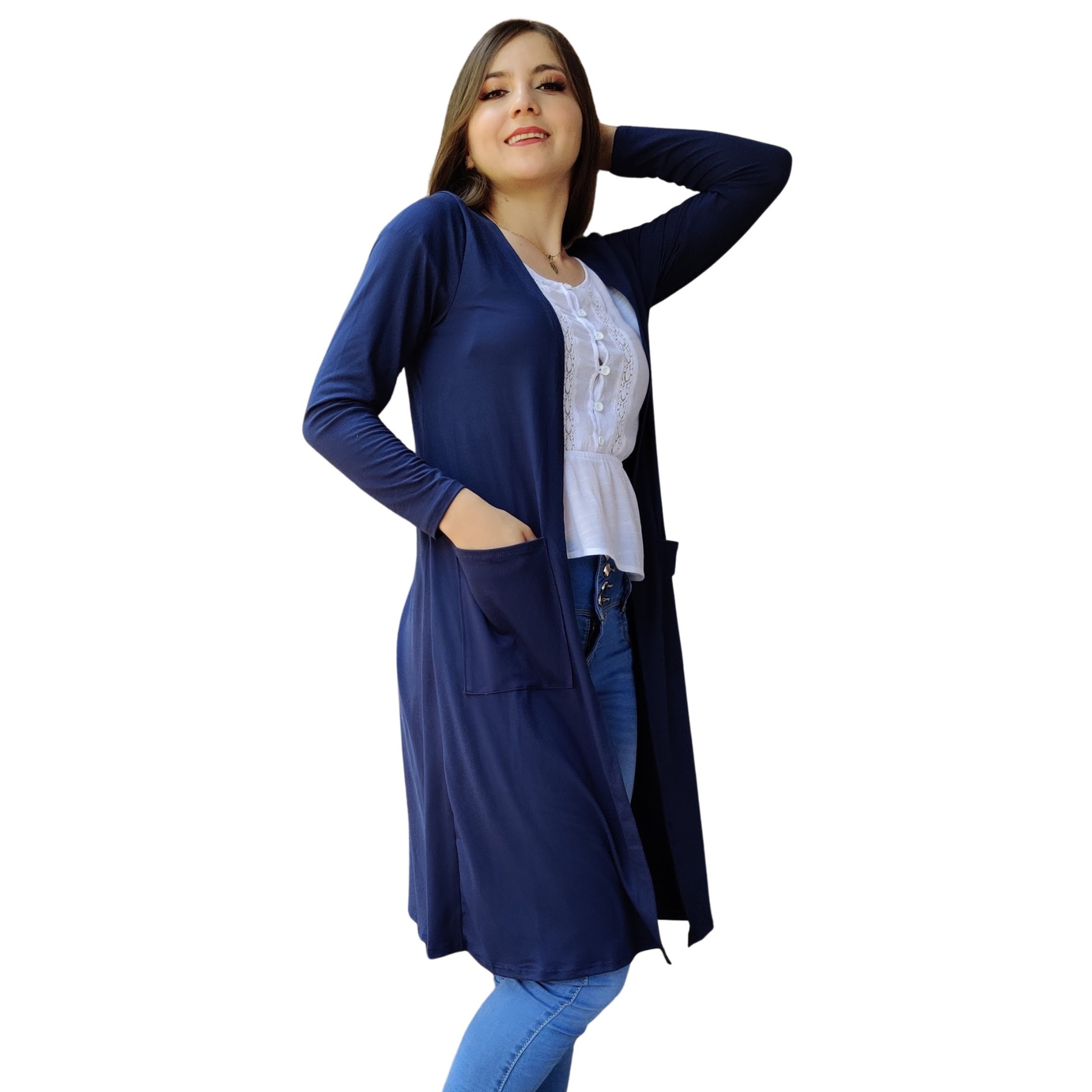 Ensamble Bogotá Cardigan abierto bolsas largo basico kimono curvy