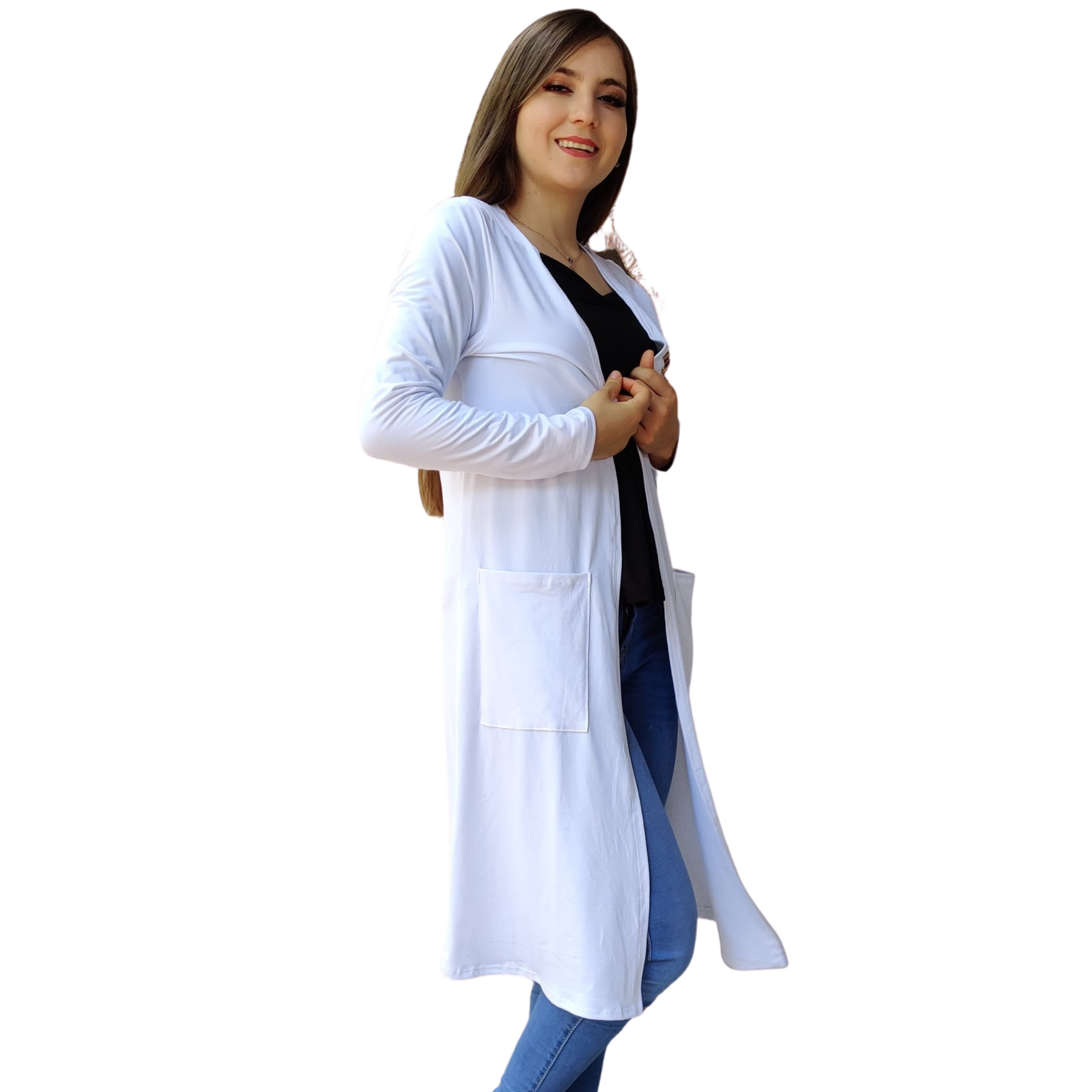 Ensamble Bogotá Cardigan abierto bolsas largo basico kimono curvy