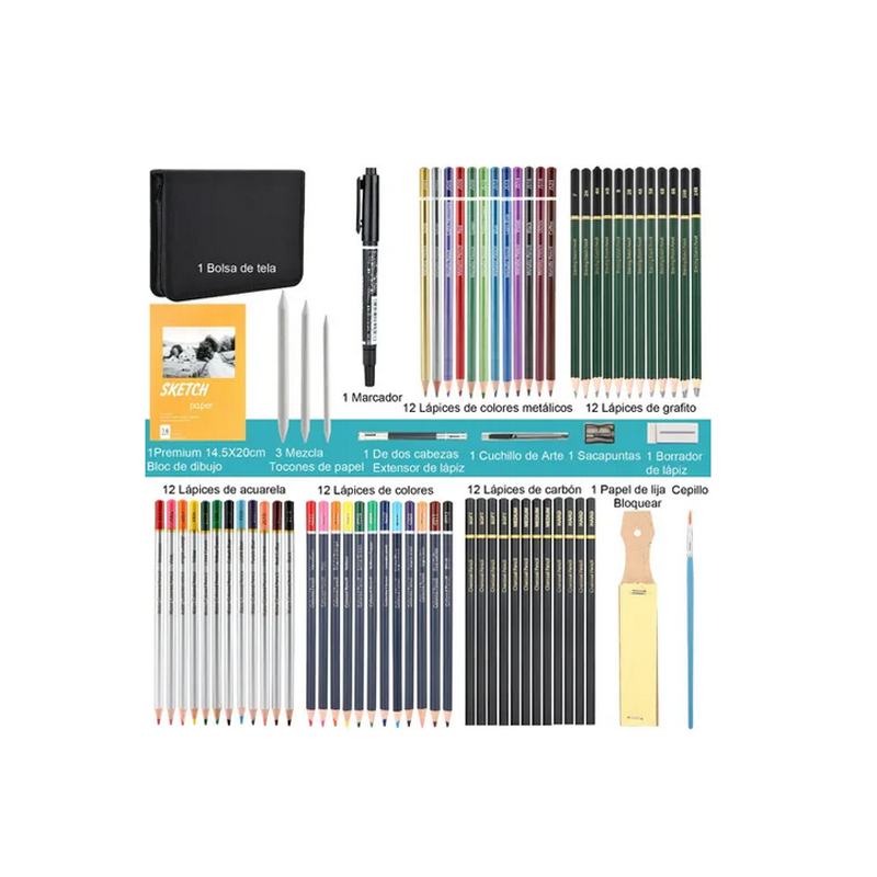 Kit De Lápices De Dibujo Y Boceto Con Accesorios 71 Piezas Brush 71 piezas