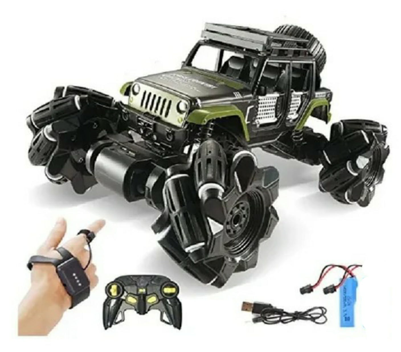 Carro Derriba Todo Terreno Gira 360 R/c Pulsera Drift Metal Verde