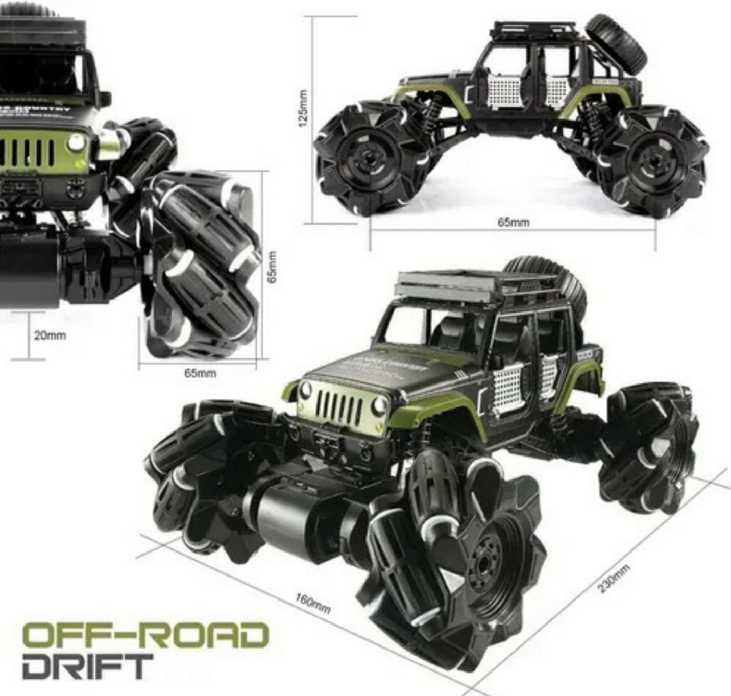 Carro Derriba Todo Terreno Gira 360 R/c Pulsera Drift Metal Verde