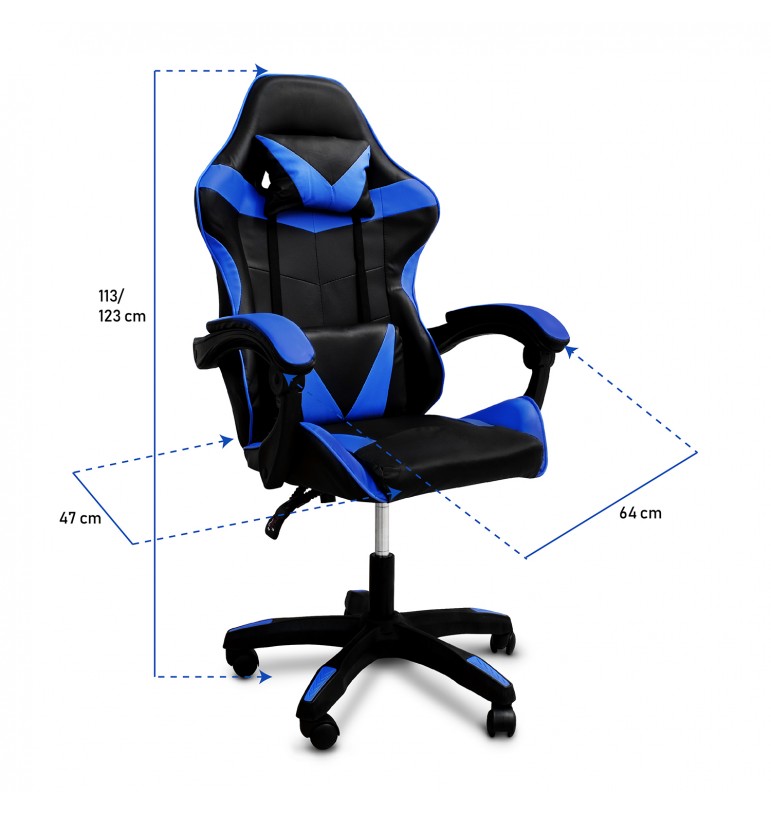 Silla Gamer ergonómica reclinable azul con cojín lumbar hasta 150 Kg.