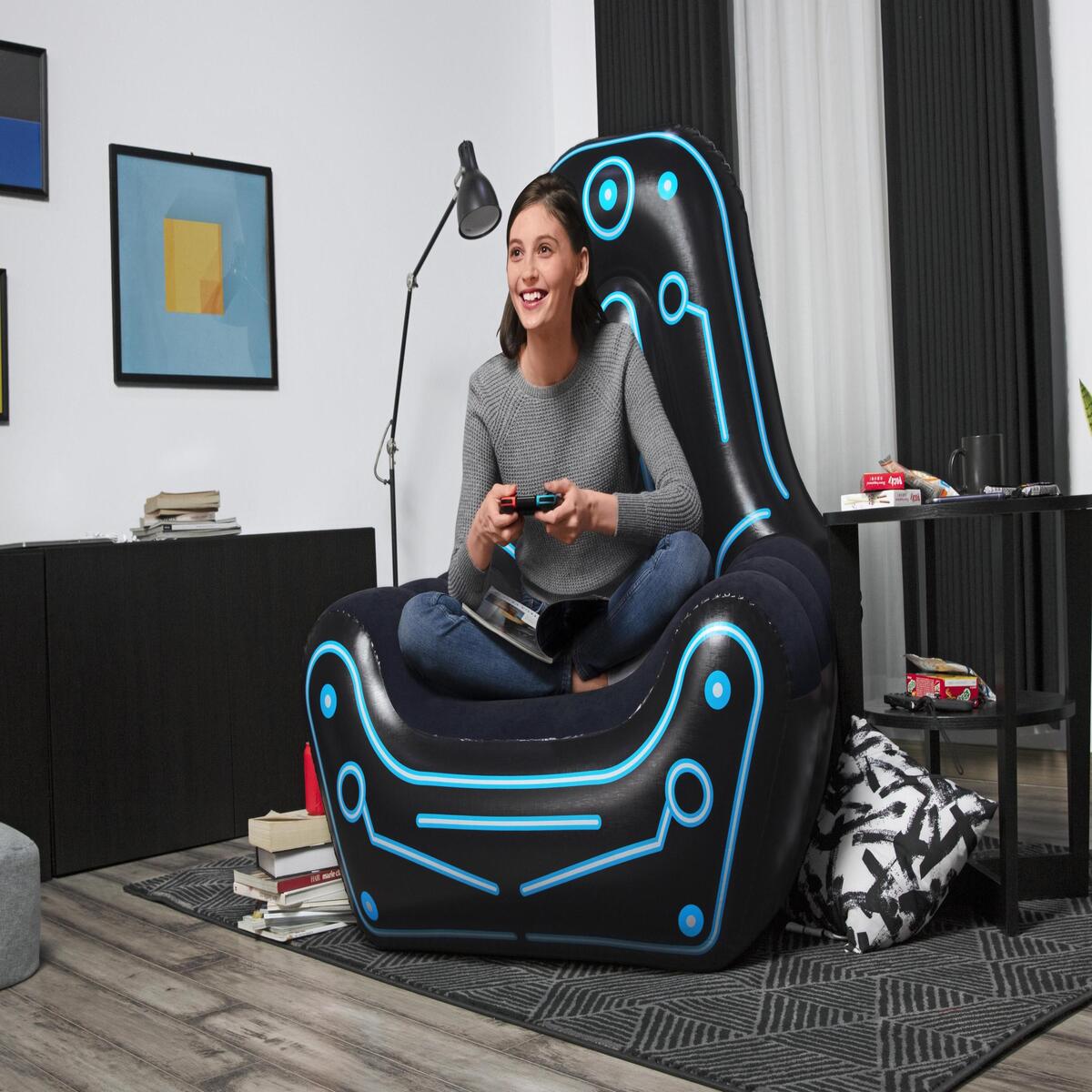 Sillon Inflable Gamer + Colchon Inflable C/Bomba Electrica Incluida Bestway 
