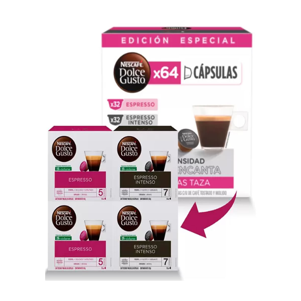 Nescafé Dolce Gusto Cápsulas Espresso+Espresso Intenso 64 pz