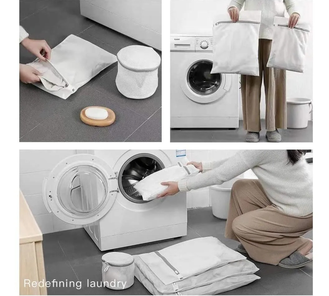 Set De 8 Blanco Malla Bolsa Para Lavar Ropa Lavadora