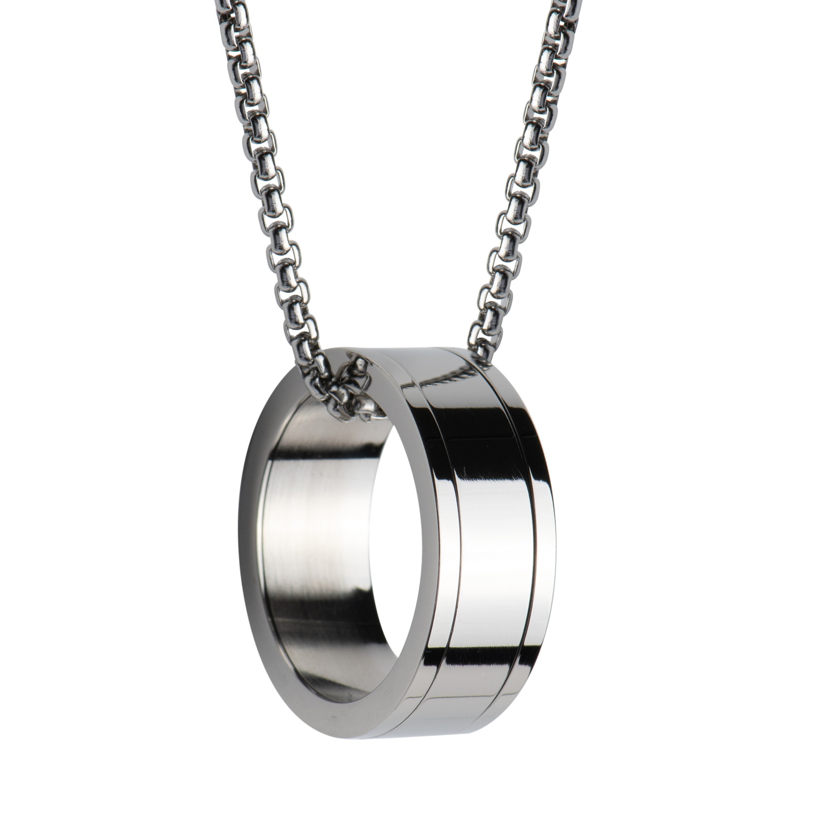 LUCKMAN Collar Hombre con Anillo , Cadena con Dije, Acero Inoxidable Color Plata - Modelo Henry