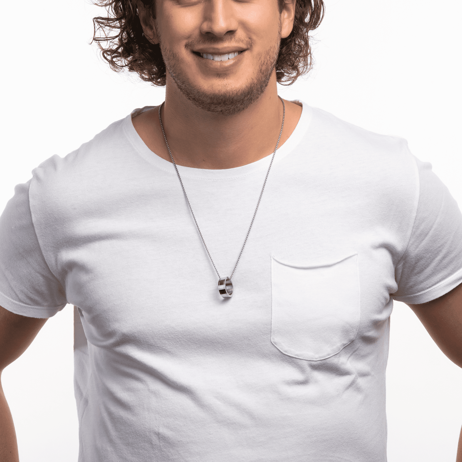 LUCKMAN Collar Hombre con Anillo , Cadena con Dije, Acero Inoxidable Color Plata - Modelo Henry