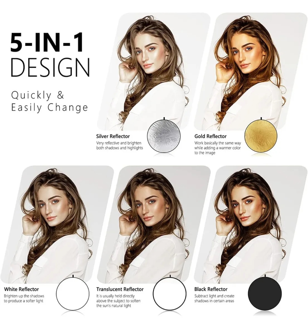 Reflector Rebotador Profesional P/ Fotografía 5 En 1 110 Cm