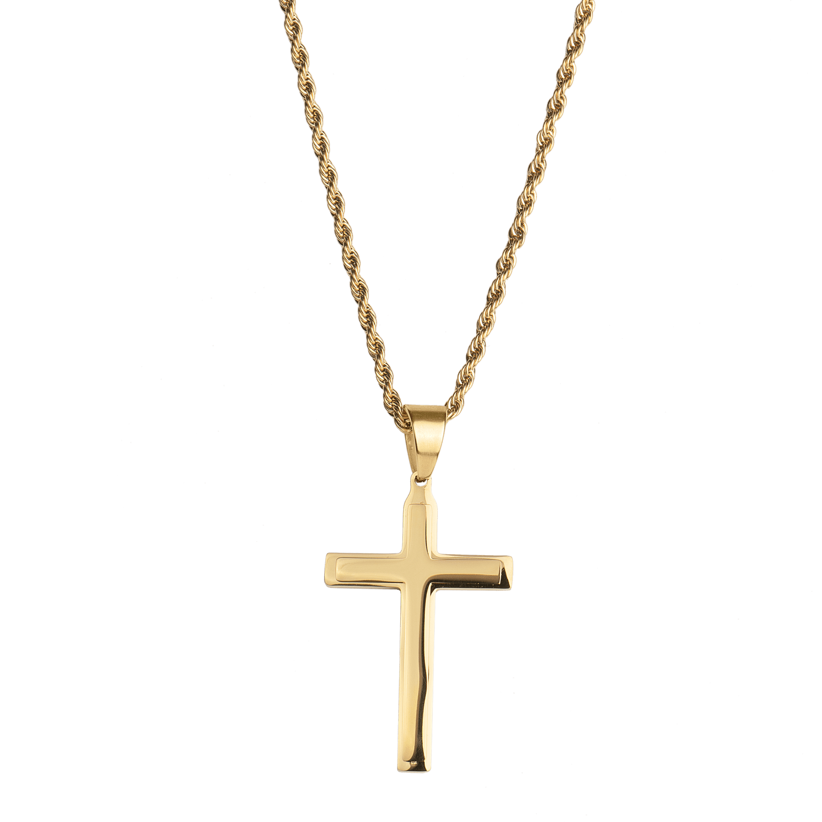 LUCKMAN Collar Hombre de Cruz  , Cadena con Dije, Acero Inoxidable con Baño de Oro 18k - Modelo Ethan