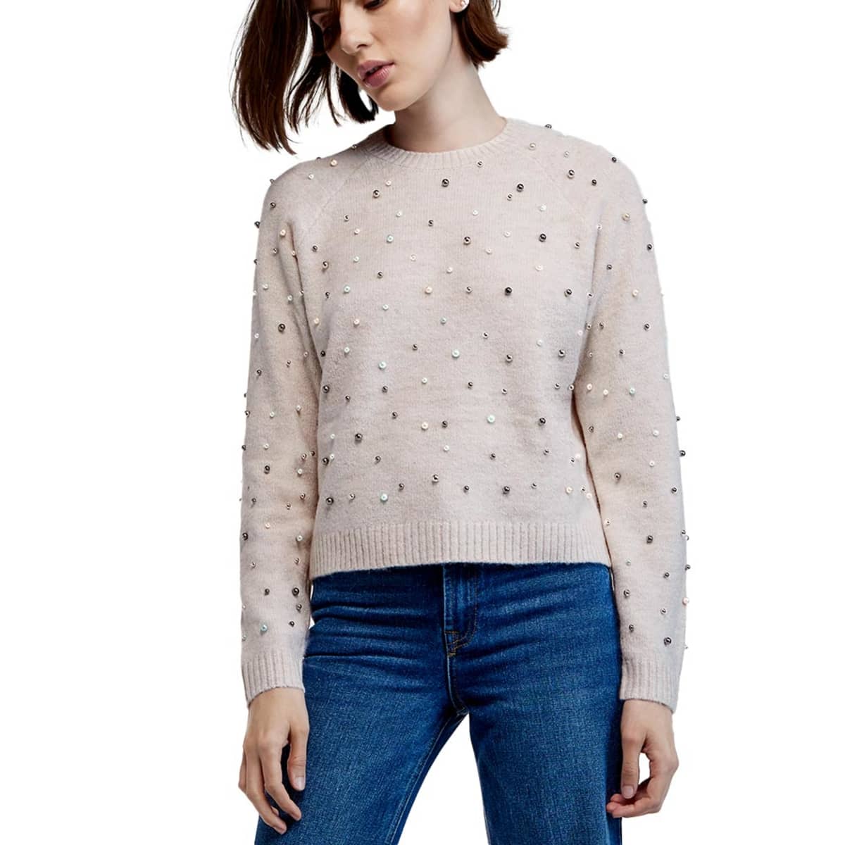 Suéter Casual Con Adorno De Perlas Sao Paulo color Beige para Mujer 1038154