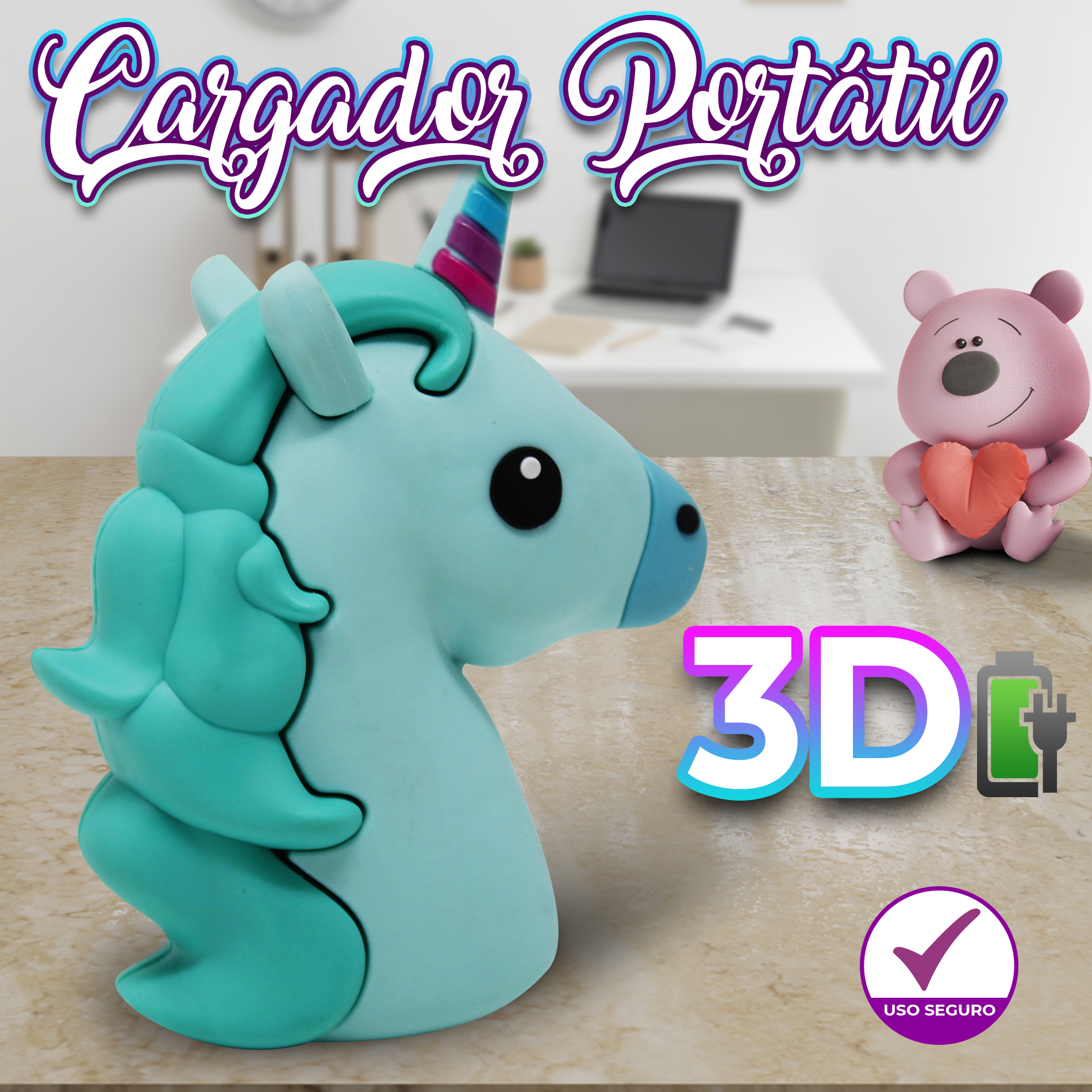 Power Bank Emoji Unicornio Bateria De Emergencia Recargable