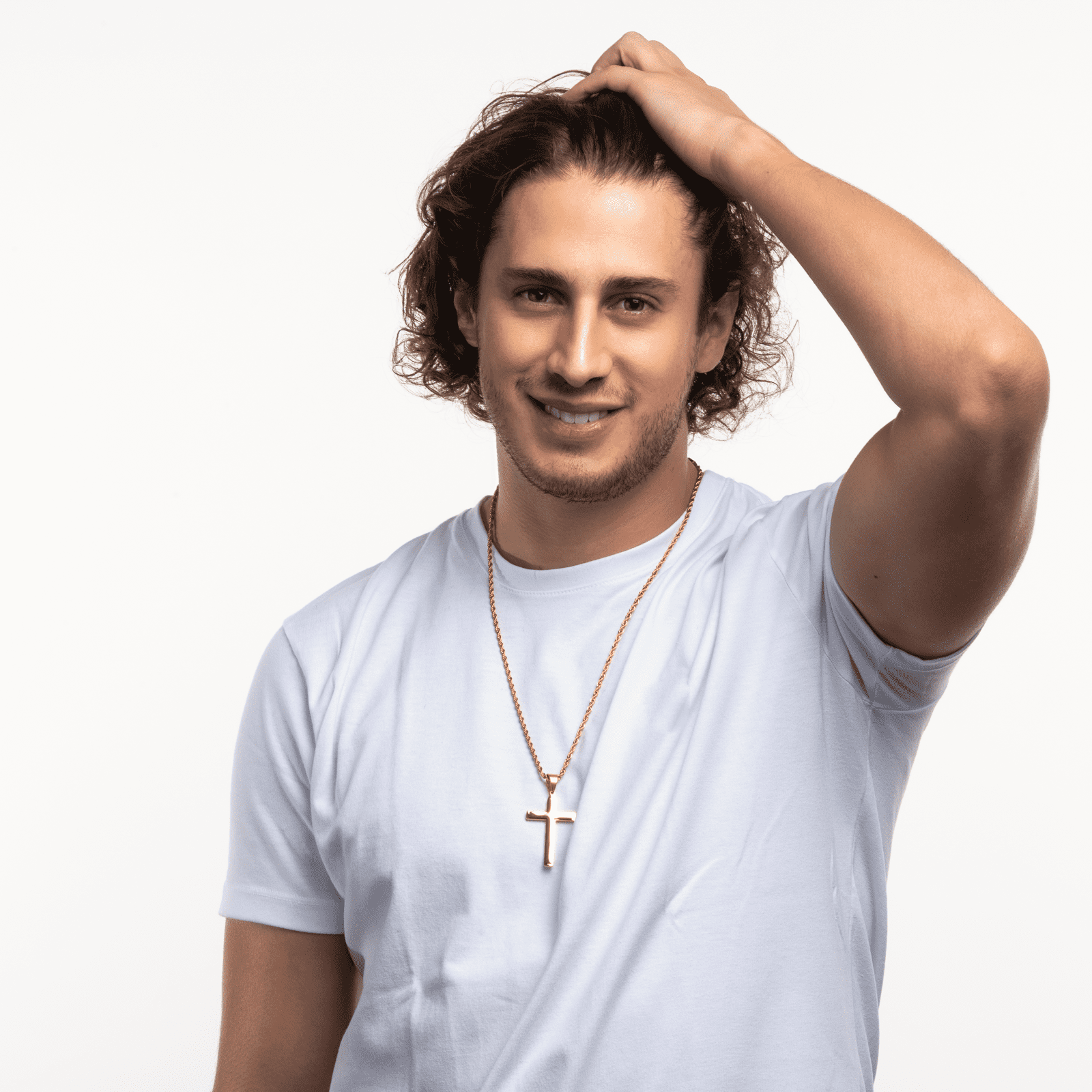 LUCKMAN Collar Hombre de Cruz  , Cadena con Dije, Acero Inoxidable con Baño de Oro 18k - Modelo Ethan