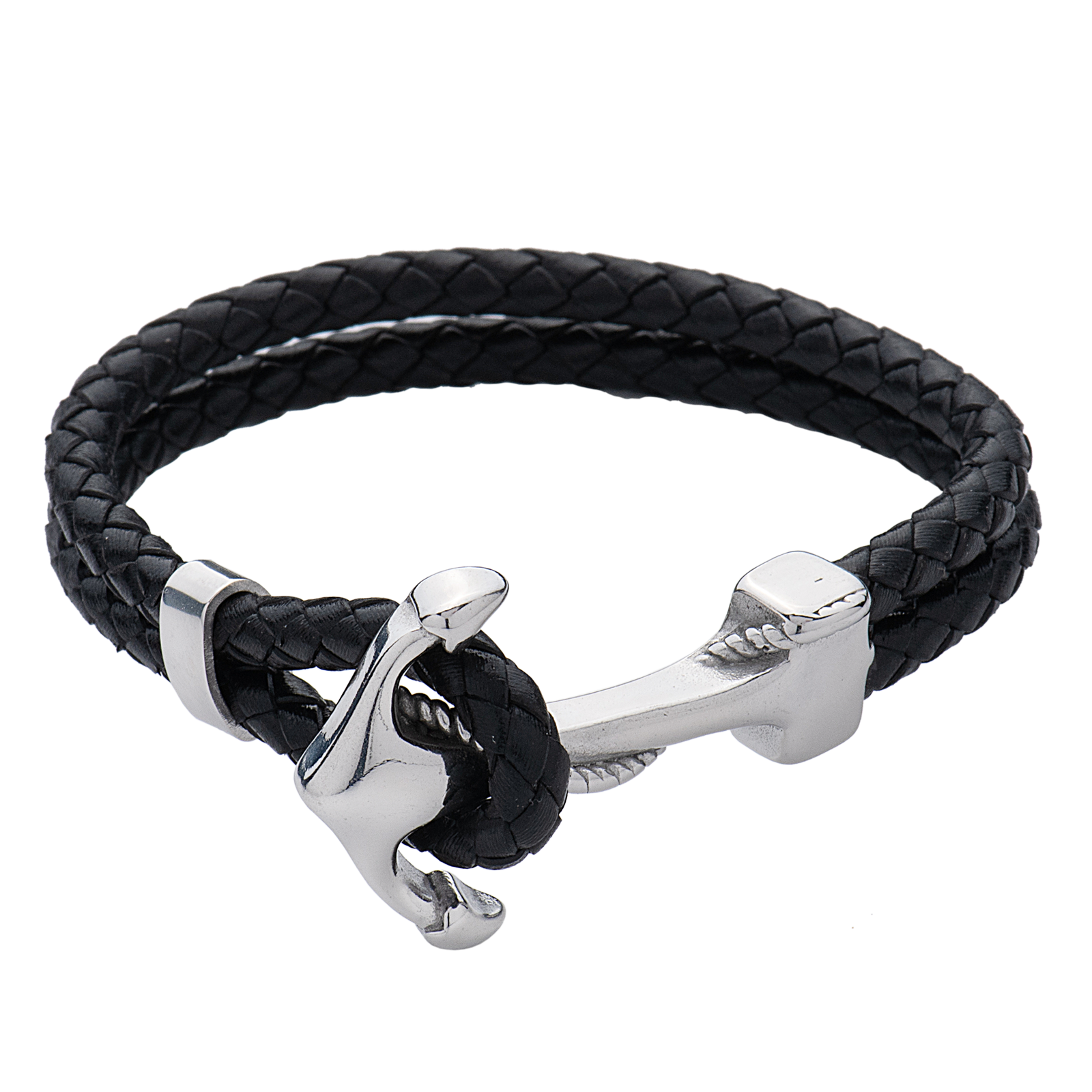 LUCKMAN Brazalete Hombre de Ancla , Pulsera de Acero Inoxidable Color Plata y Cuero Piel Vegana - Modelo Ancor