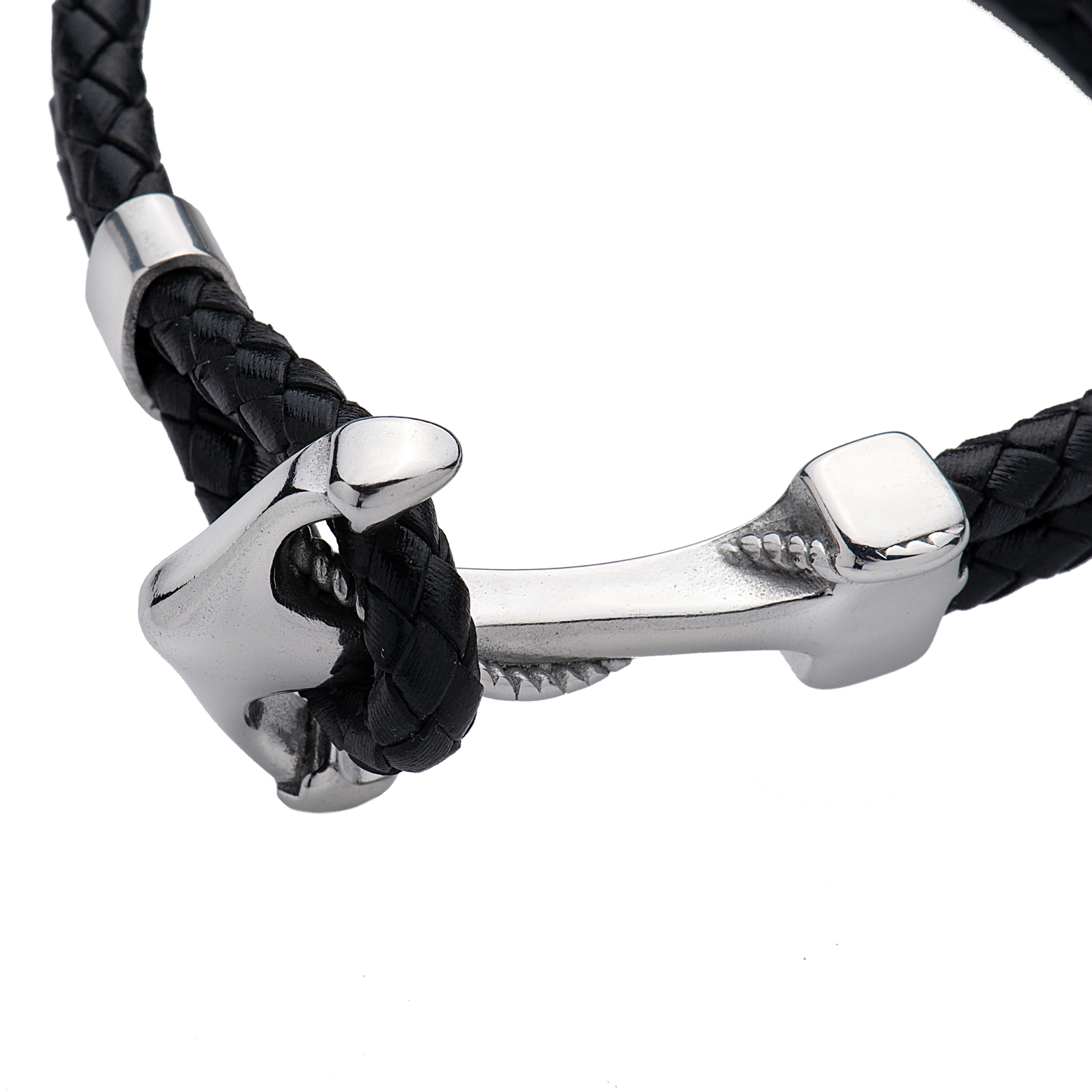 LUCKMAN Brazalete Hombre de Ancla , Pulsera de Acero Inoxidable Color Plata y Cuero Piel Vegana - Modelo Ancor